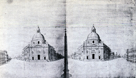 Carlo Rainaldi, Piazza del Popolo, prospettiva delle due chiese, Roma, 1661.