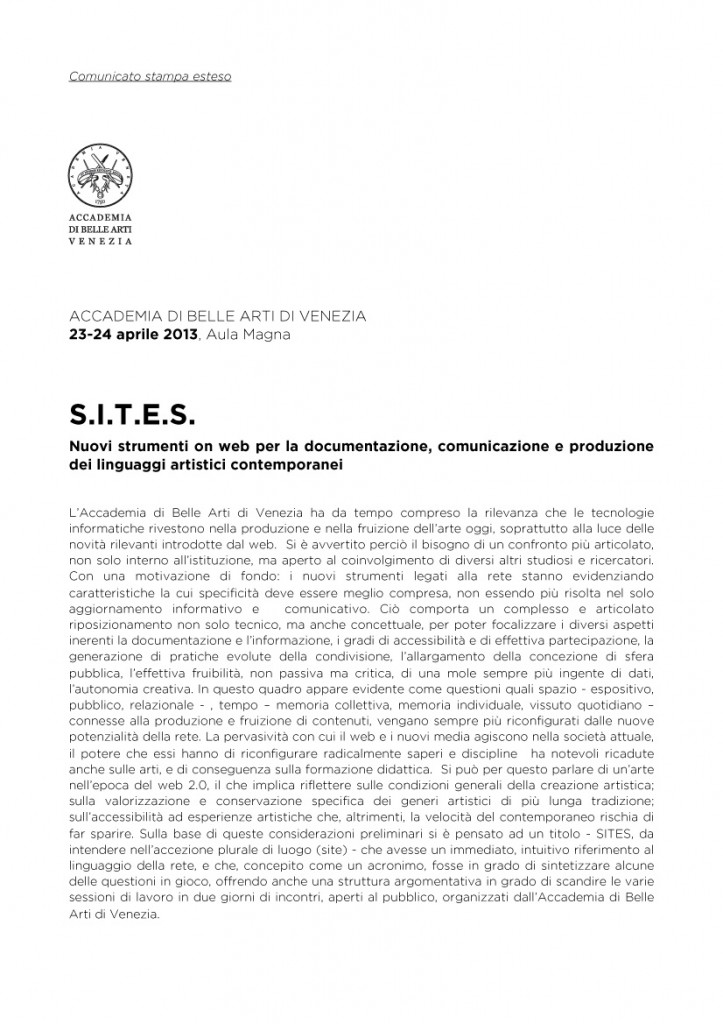 Comunicato stampa esteso